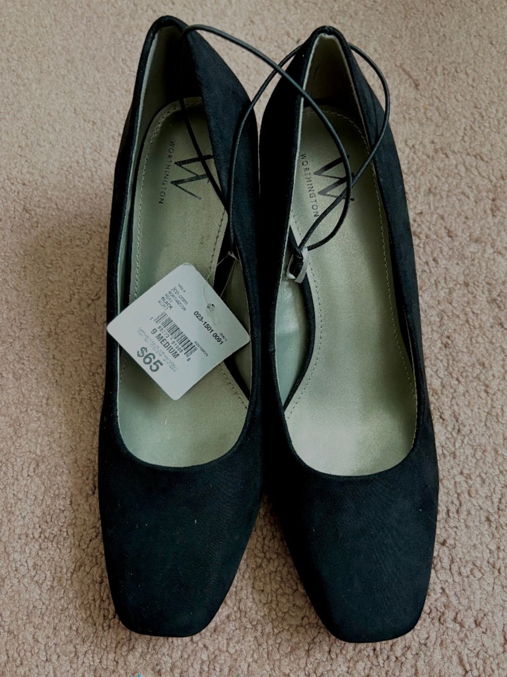 Worthington Black Flared Chunky Heels Faux Suede Pumps Round Toe Size 9 NWT